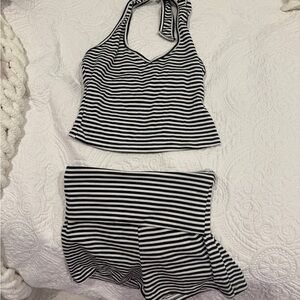 Striped Black and White Halter Top and Skirt Set